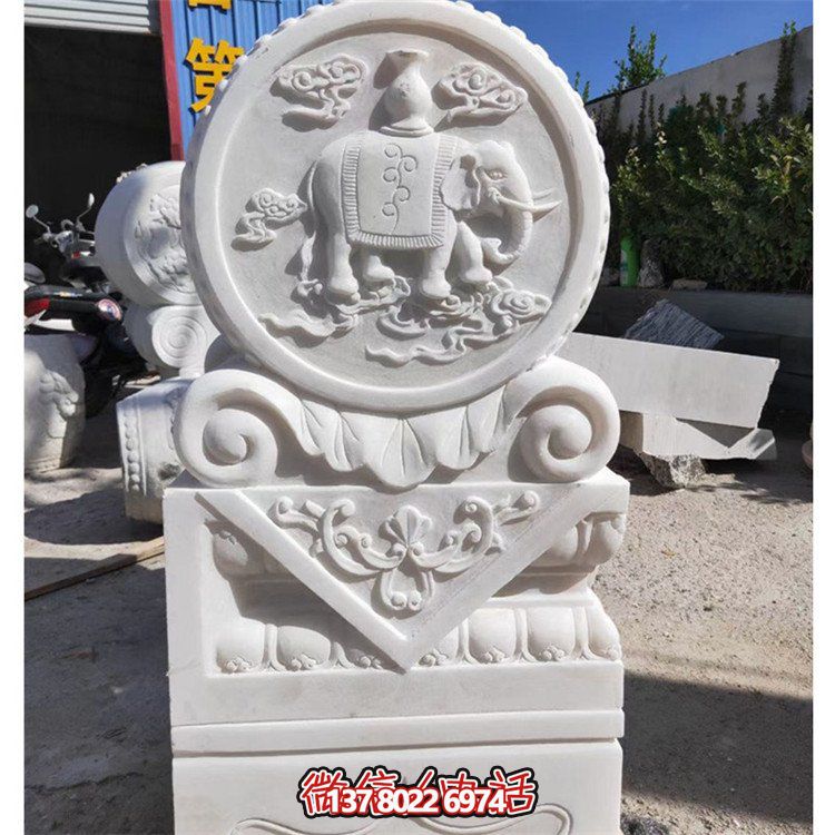 天然石材浮雕太平吉祥抱鼓石，點(diǎn)綴別墅門(mén)口