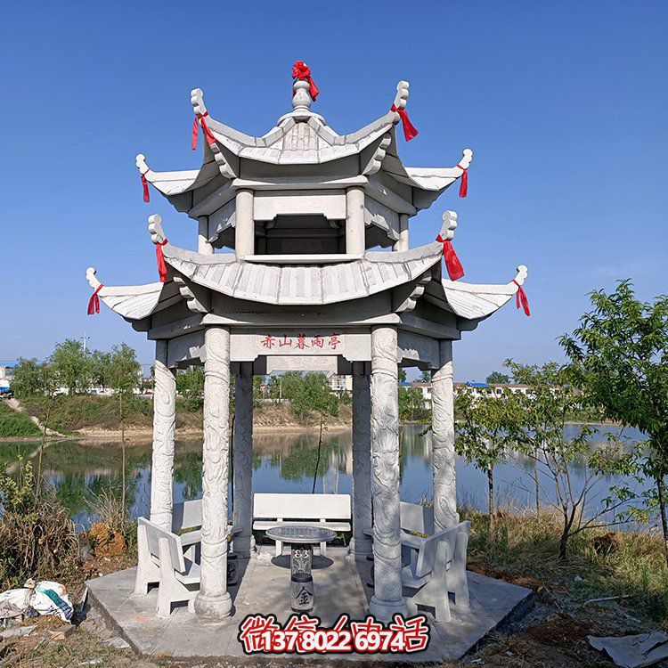 古典風格仿古青石二層涼亭，提升園林戶外休息體驗