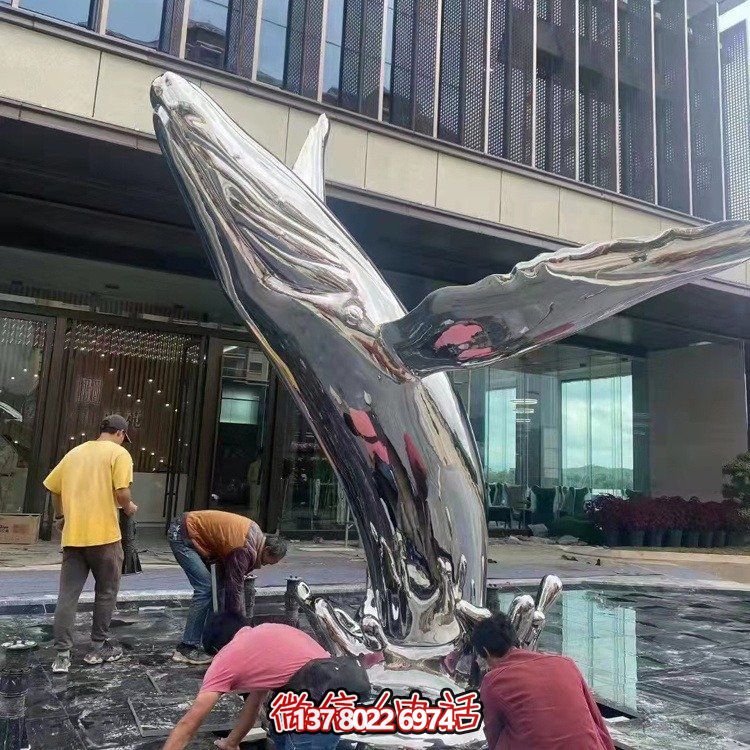 大型不銹鋼鏤空魚類擺件，為戶外水景商場售樓部裝飾