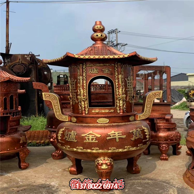 純銅寶香爐，室內(nèi)祠堂浮雕擺放裝飾