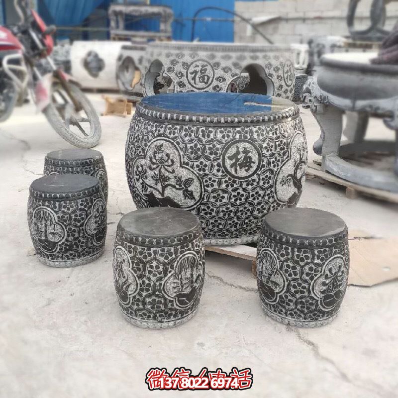 梅蘭菊竹浮雕石桌石凳，休閑庭院圓形裝飾