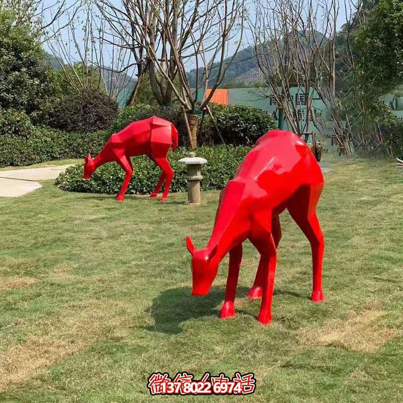 玻璃鋼梅花鹿雕塑裝飾品，紅色景觀裝飾