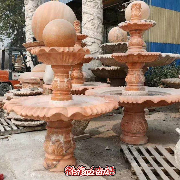 紅晚霞中式二層風水球，讓你的庭院擺放流水轉(zhuǎn)運風水