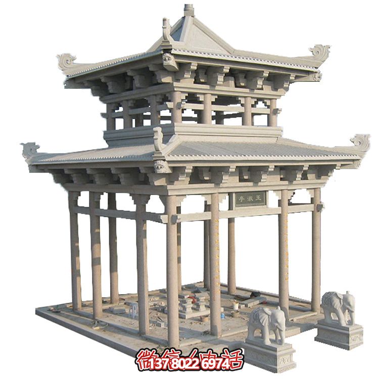 古典多角涼亭建筑大氣，石雕精美，園林景觀完美