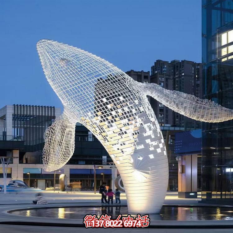 精美的大型不銹鋼網(wǎng)格鯨魚(yú)雕塑，綴點(diǎn)你的戶外空間