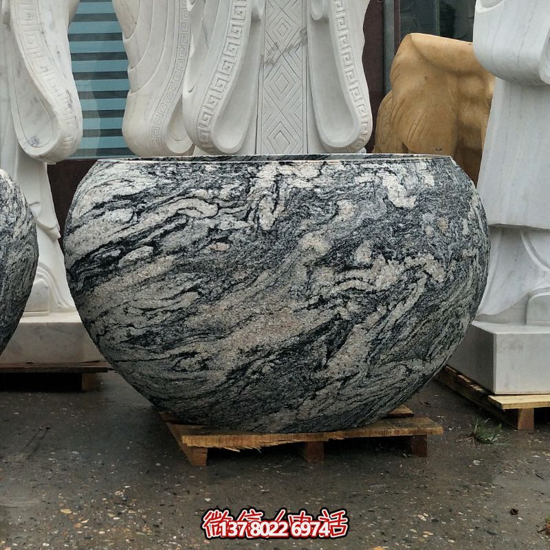 精美大理石石雕魚缸，點綴庭院雕塑