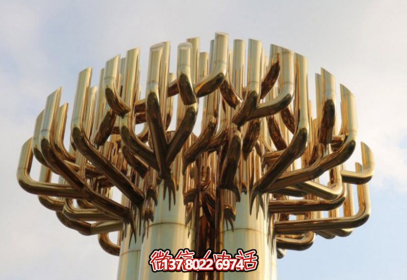 不銹鋼大樹(shù)雕塑，金色噴涂
