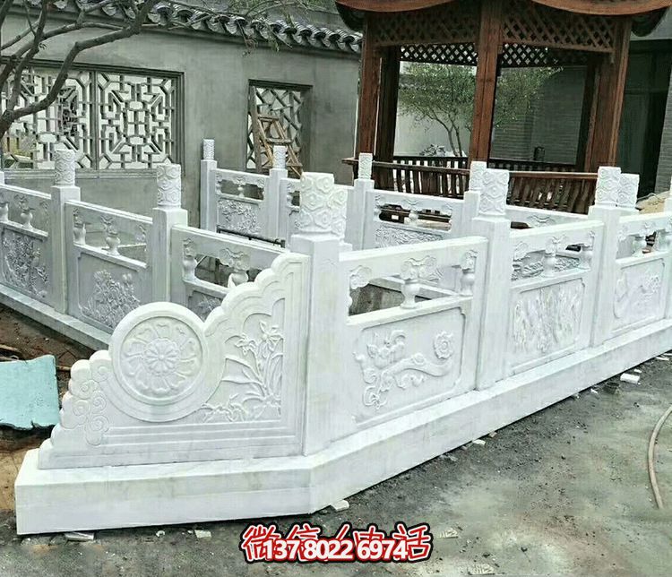 唯美古典庭院，池塘裝飾雕塑，漢白玉欄桿