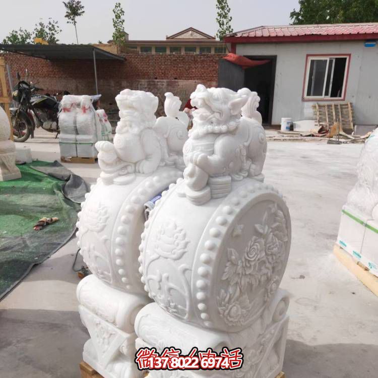 景區(qū)庭院漢白玉浮雕小象石鼓貔貅獅子石鼓門(mén)墩