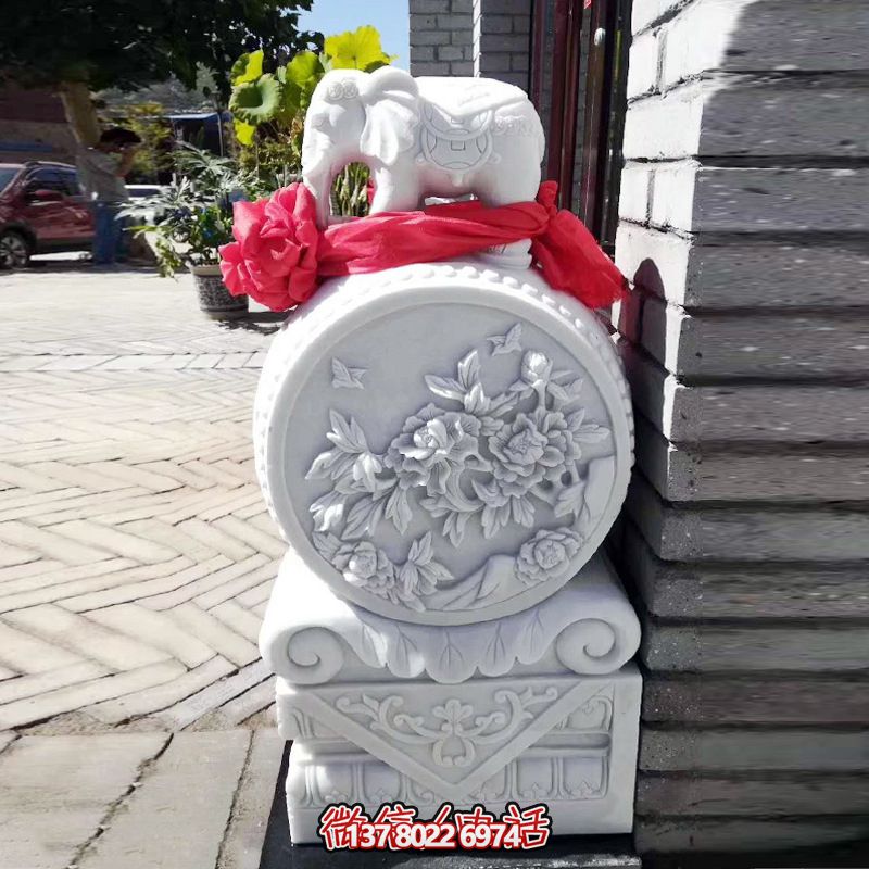 別墅庭院漢白玉石雕小象門(mén)墩 別墅庭院漢白玉石雕小象門(mén)墩