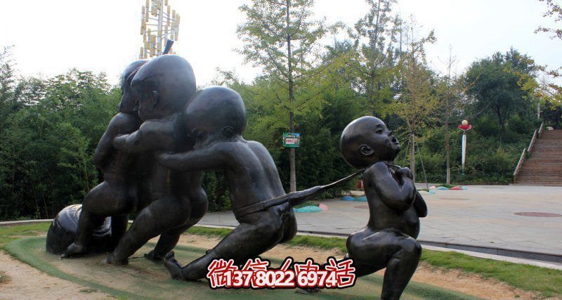 戶(hù)外拔蘿卜的小孩街邊景觀(guān)銅雕兒童雕塑