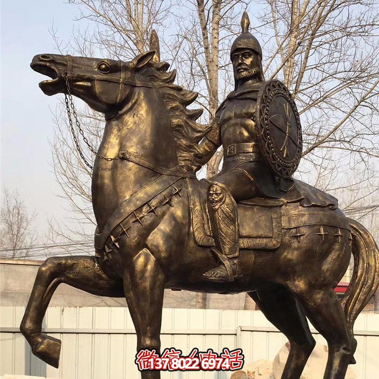 西方古代的騎馬士兵銅雕，手持盾牌騎馬身上的西方戰(zhàn)士