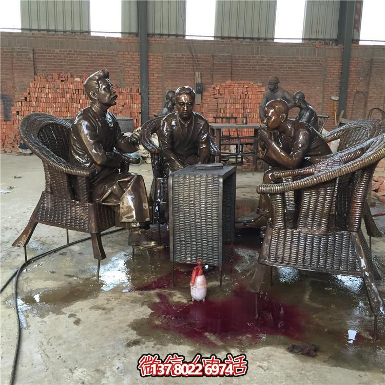 茶文化品茶人物戶(hù)外商業(yè)街鑄銅場(chǎng)景雕塑